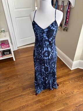 GAP Navy and Light Blue Tie-Dye Maxi Slip Dress